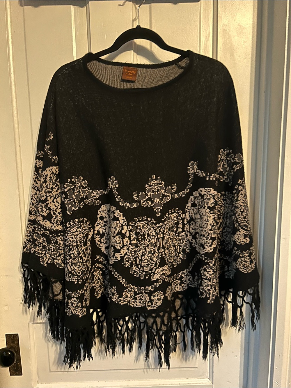 Do everything in love Black and Cream Fringe Poncho Sweater